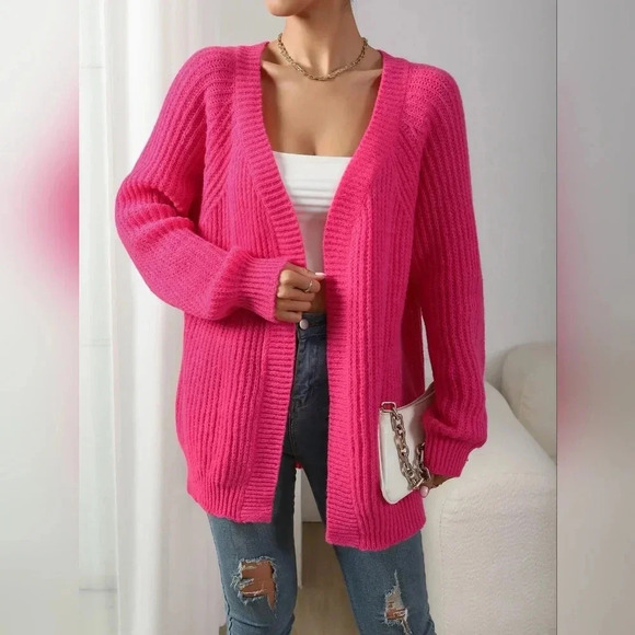 Ribbed Knit Raglan Sleeve Duster Cardigan - Picture 2 of 6